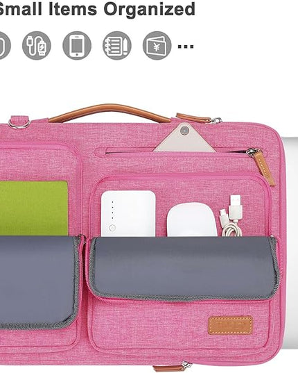 MOSISO 360 Protective Laptop Shoulder Bag,15-15.6 inch Computer Bags Compatible with MacBook Pro 16 inch, HP, Dell, Lenovo, Asus Notebook,Side Open Messenger Bag with 4 Zipper Pockets, Rose Red