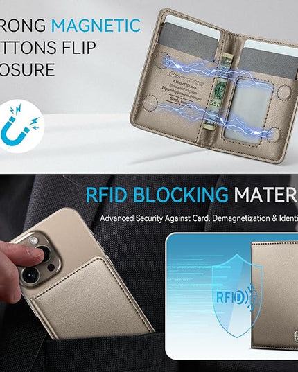 Defencase for Magsafe Wallet Magnetic Card Holder RFID Blocking, Leather Minimalist Phone Wallet Compatible with MagSafe Phones and Cases for iPhone 16/15/ 14/13/ 12/ Pro/Max/Plus, Desert Titanium