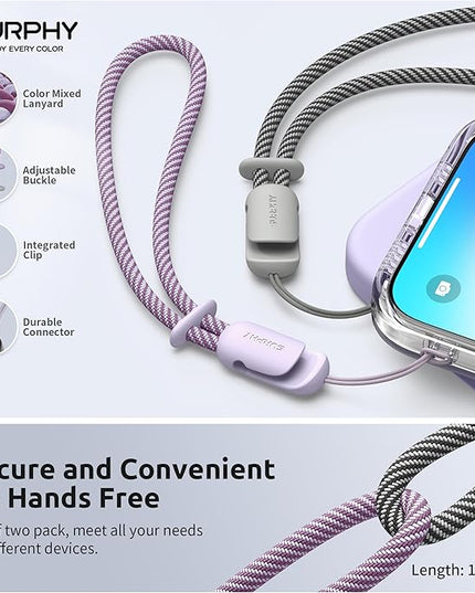 SURPHY 2 Pack Phone Lanyard for Cellphone Case, Phone Wrist Strap for Case, Cellphone Strap with 2-Color Braided, Charm Wrist Lanyard for Women and Men, Lilac & Gray