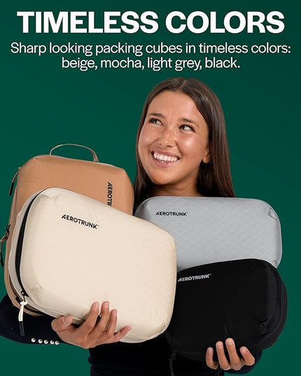 Aerotrunk Ultralight Compression Packing Cubes - Lightweight Travel Organizers for Suitcases and Luggage (6-Pack, Beige)