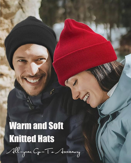 100% Cotton Beanie Hat- Unisex Ultra Soft Winter Warm Stretch Knit Cuffed Hats Fisherman Beanies Skull Cap