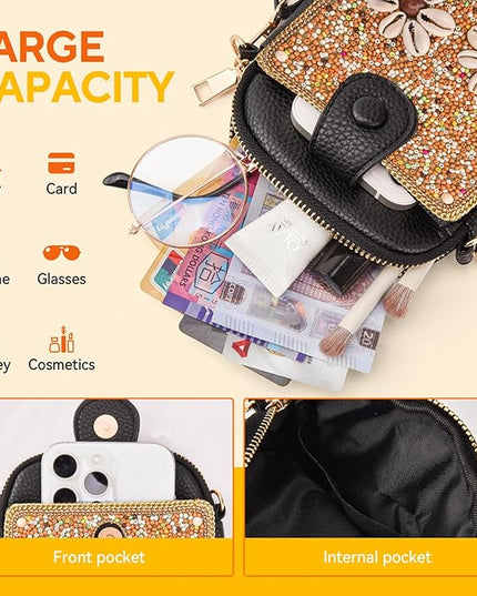 Women's Small Crossbody Cell Phone Bag, Boho Colorful Beaded Purse Wallet with Handmade Cute Patterns