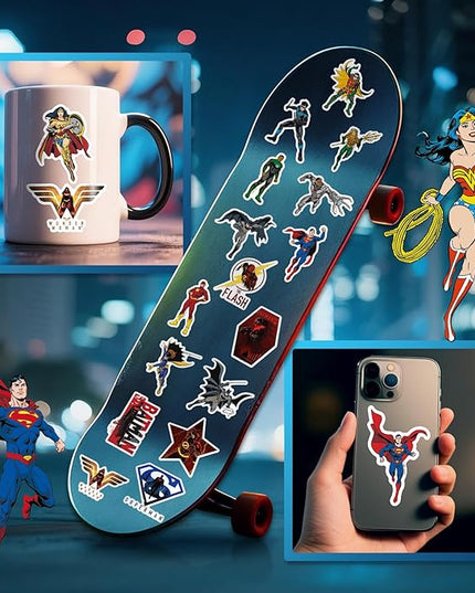 Superhero Stickers for Water Bottles – 50PCS Cartoon Stickers for Kids, Teens, Adults – Waterproof Vinyl Decal Sticker for Laptop, Phone, Skateboard, Scrapbook, Party Favors, Gifts