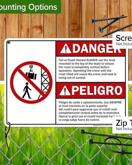 Danger Fall Or Crush Hazard Always Use The Level Mounted Bilingual Sign, 10x14 Inches, Rust Free .040 Aluminum, Fade Resistant, Made in USA by My Sign Center