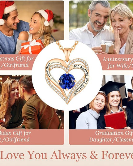 CDE Forever Love Heart Necklaces for Women, Wedding Anniversary, Birthday Mothers Day Christmas Day Gifts for Mom, Mother, Wife, friend, S925 Silver Jewelry with Birthstone Pendant