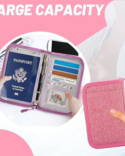 Passport Holder for Travel Essentials, RFID Blocking Protector Passport Wallets, Passport Document Organizer Case for Travel Must Have, Passport Book for Women, Couple, Family Cards, Tickets, ID, Cash