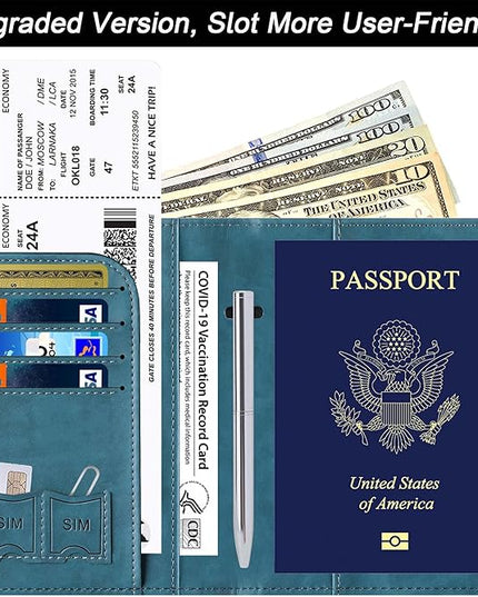 Passport Holder Cover Wallet Travel Essentials Leather Rfid Blocking Case Vacation Luggage Must Haves Travel Accessories for Men Women (116#Blue)