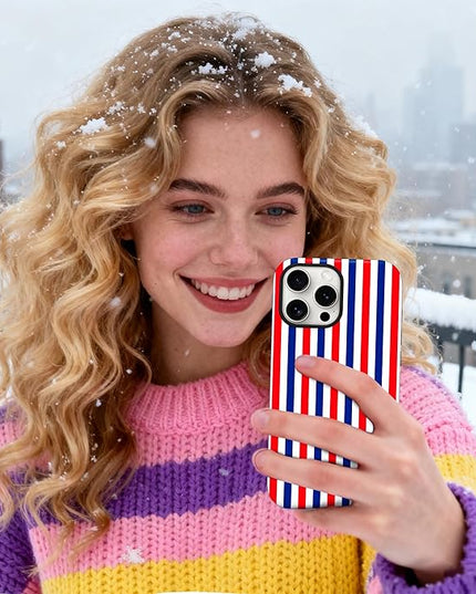 Magnetic for iPhone 11 Case Cute Stripes Phone Case, Shockproof Slim TPU and Hard PC Protective Phone Cover Compatible with MagSafe Designed for Women Girls, Red and Blue
