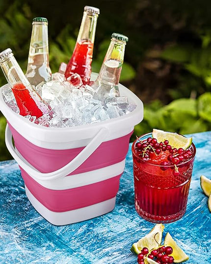 2 Pack Collapsible Buckets 5L 1.3Gallon Small Cleaning Bucket for Household Portable Plastic Bucket Outdoor Car Washing Tub Foldable Camping Beach Sand Water Pot Pail Space Saving Square Grey and Pink