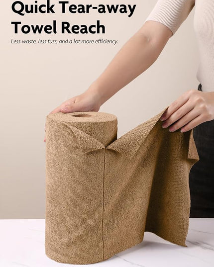 Fantasticlean Microfiber Cleaning Cloth Roll -60 Pack, Tear Away Microfiber Towels, 12" x 12", Reusable, Washable, Scratch Free, Ultra Absorbent Dishcloth for All-Around Cleaning (Beige & Tan)