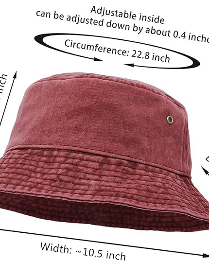 Bucket Hat, Wide Brim Washed Denim Cotton Outdoor Sun Hat Flat Top Cap for Fishing Hiking Beach Sports