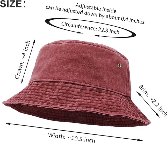 Bucket Hat, Wide Brim Washed Denim Cotton Outdoor Sun Hat Flat Top Cap for Fishing Hiking Beach Sports
