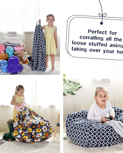 YuppieLife Kids Animal Storage Bean Bag Cover Extra Large stuff'n Sit（Just Cover, No Filling）|Toy Organizer|Carrying Handle|Available for Kids and Teenager|Cuddle Chair（38“,Leaf Clover）