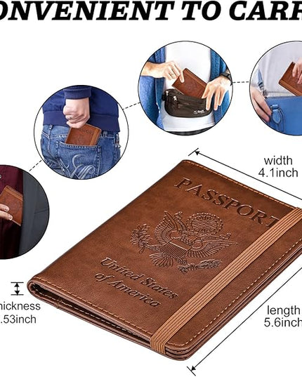 HerriaT Passport and Vaccine Card Holder Combo,Cover Case with CDC Vaccination Card Slot, Leather Travel Documents Organizer Protector, with RFID Blocking, for Women and Men