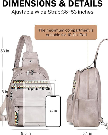 FADEON Large Sling Bag for Women, Leather Crossbody Purse Designer Anti Theft Sling Backpack, RFID Fanny Packs for Travel