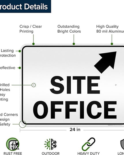Site Office Up Right Arrow Sign, 18x24 Inches, 3M EGP Reflective .080 Aluminum, Fade Resistant, Made in USA by My Sign Center