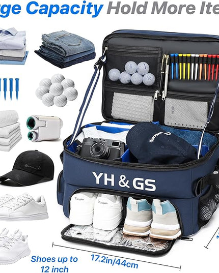 Golf Trunk Organizer, 3 Layer Golf Accessories for Men, 2 Pair Shoes Separate Ventilated Compartment Golf Organizer for Car, Balls, Clothes, Gloves, Accessories Golf Gifts (Add shoulder straps)