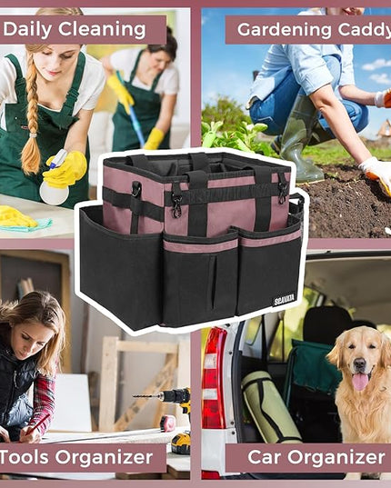 Compact Wearable Cleaning Caddy, Small Cleaning Caddy Supplies Organizer with Handle & Shoulder Straps for Housekeepers, Under Sink & Car Cleaning Tool Organizers Bag (LotusPink)