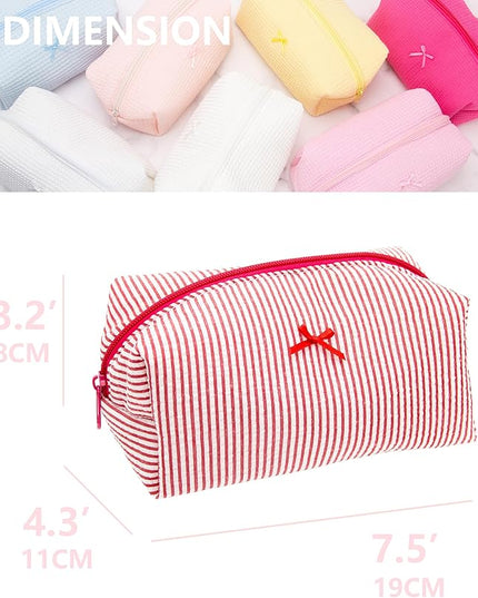PAZIMIIK Cozy Makeup Bag Small Aesthetic Travel Zipper Cosmetic Pouch for Women Make Up Beauty Accessories Brushes, Stripe Red