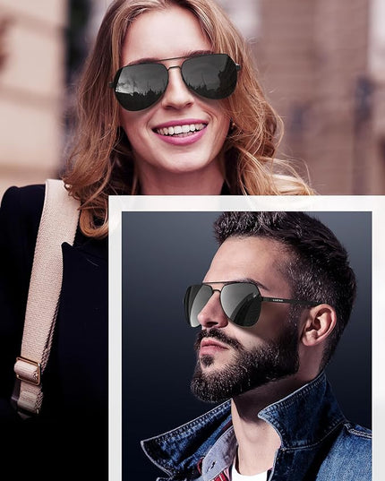 LUENX Aviator Sunglasses for Men Women Polarized New Shades Large Metal Frame - UV 400 Protection