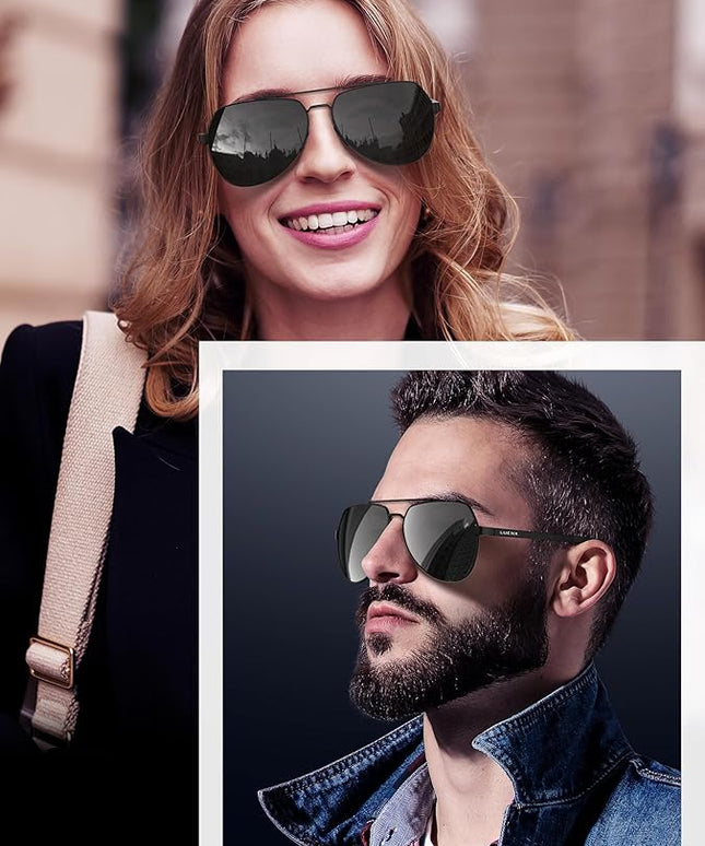 LUENX Aviator Sunglasses for Men Women Polarized New Shades Large Metal Frame - UV 400 Protection