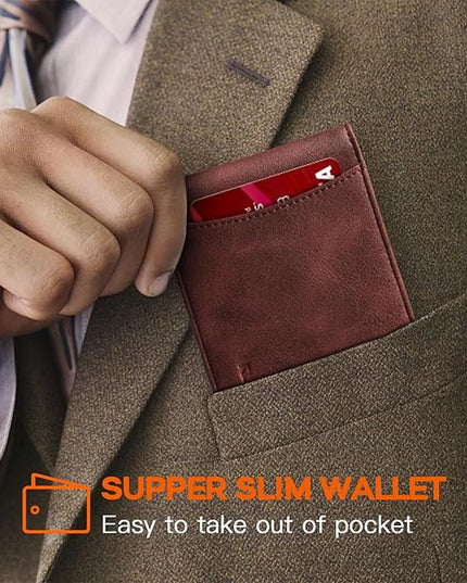 RUNBOX Slim Wallet for Men Genuine Leather RFID Blocking Bifold Minimalist Front Pocket Mens Wallet with Money Clip Thin Gift Box