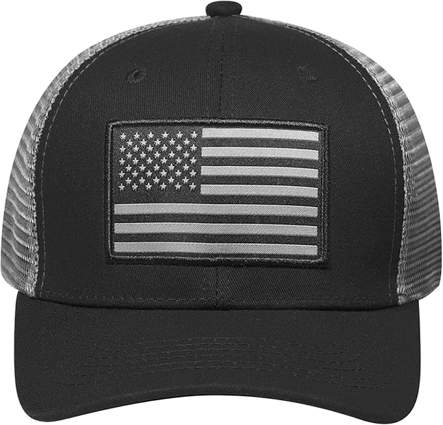 AURR American Flag Trucker Hat, Patriotic Baseball Cap for Men & Women, Breathable Mesh Adjustable Snapback, USA Flag Patch
