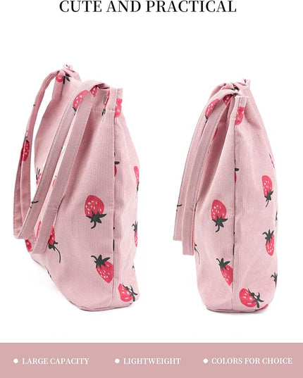 Corduroy Tote Bag Cute Tote Bags for Women Shoulder Bag with Inner Pocket for Work Beach Travel and Shopping Grocery
