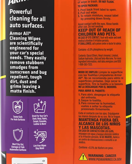 Armor All Interior Car Cleaning Wipes by Armor All, Car Wipes for Dirt and Dust, 60 Count Each, 6 Pack