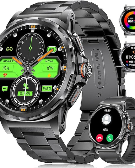 Military Smart Watch for Men(Answer/Dial Calls),1.46'' AMOLED Touchscreen/5ATM Waterproof/120+ Sports Modes Fitness Watch with Blood Pressure/Heart Rate/SpO2/Pedometer for Android/iOS Smartwatch