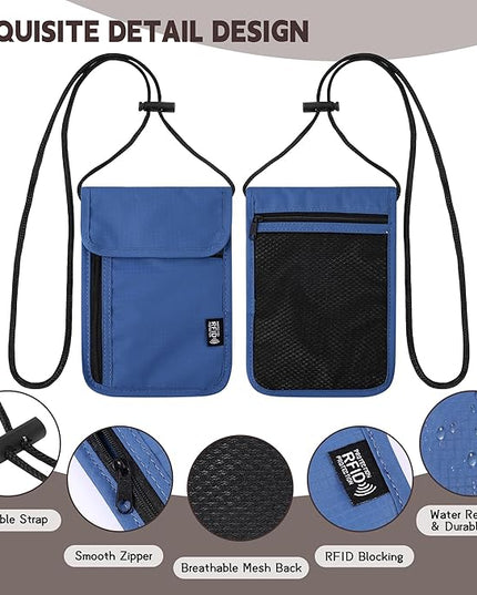 5.5" L x 7.9" W Travel Neck Wallet, RFID Blocking Passport Holder, Security Lightweight Passport Travel Wallet, Neck Pouch Gifts for Women Men(Blue)