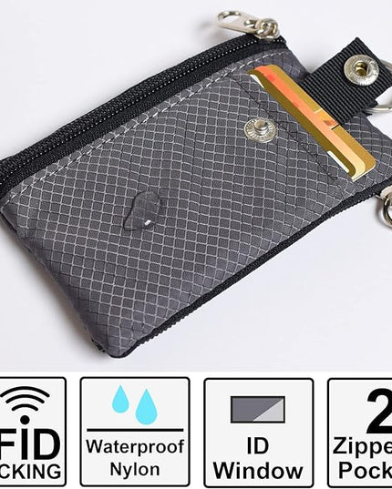 Minimalist RFID Blocking Small Wallet with ID Window,WaterResistant Zip Id Case Wallet with Lanyard Keychain for Cards,Cash,Travel,Women,Men