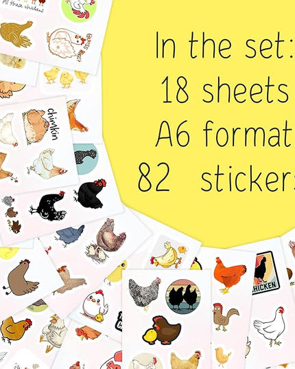 BulbaCraft Chicken Stickers for Water Bottle and Laptop - Chicken Party Supplies & Decorations, Waterproof Vinyl Decals, Cute Animal and Farm Stickers, Gifts for Women & Men