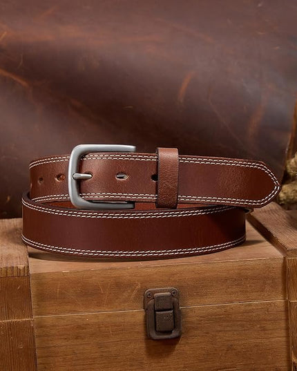 VATAN Men's Genuine Leather Casual Every Day Jeans Belts, Handmade Men Leather Belt with Gift Box