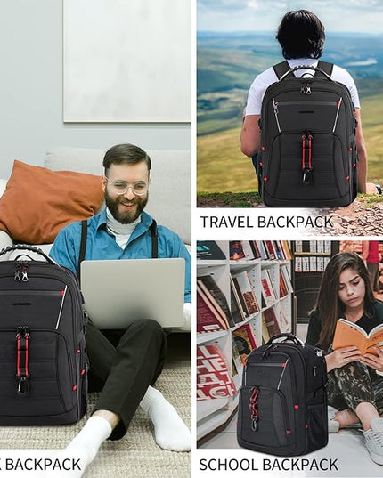 KROSER Travel Laptop Backpack 18.4 inch XXXL Computer Backpack Stylish College Backpack with RFID Pockets USB Charging Port REFLECTIVE STRIPS Water-Repellent Daypack for Business/Men