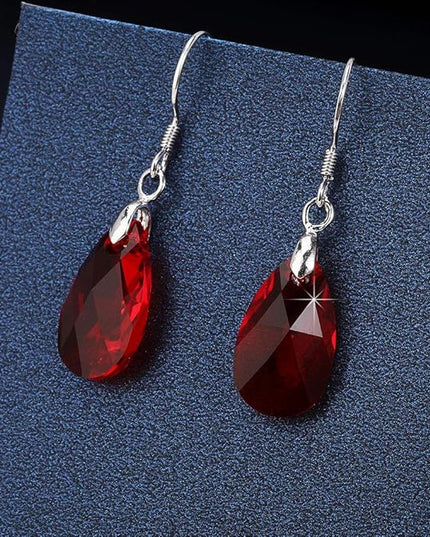 Teardrop Austrian Crystal Drop Dangle Earrings for Women 925 Sterling Silver Hook Hypoallergenic Jewelry