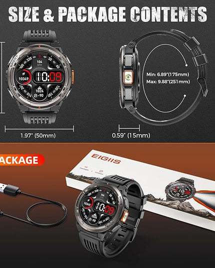 KE5 Military Smart Watch for Men with Flashlight SOS 3ATM Waterproof Watch 530mAh Big Battery 1.45" Rugged Tactical Smartwatch with Compass Elevation Barometer Fitness Watch for iPhone (Grey+2 Camo)