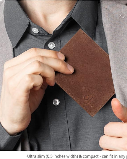 Oak Leathers Slim Leather Wallet for Men - RFID Wallets Credit Card Holder Ultra Thin Gift for Mens, Front Pocket Minimalist Design