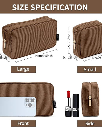MAGEFY Small Makeup Bag for Purse Mini Cosmetics Bag Corduroy Cute Cosmetic Pouch for Women with Slip-in Pockets