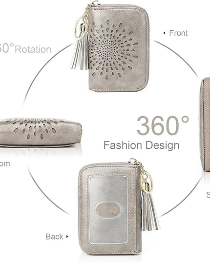 APHISON RFID Credit Card Holder Zipper Card Case Keychain Small Wallet for Women 1927 GRAY
