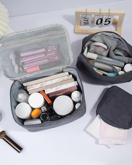 MAGEFY Small Makeup Bag for Purse Mini Cosmetics Bag Corduroy Cute Cosmetic Pouch for Women with Slip-in Pockets