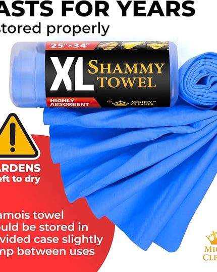 Premium XL Shammy Towel for Car - 2pk (34”x25”) - Super Absorbent Chamois Cloth - Spots & Scratch-Free - Reusable Car Drying Towel