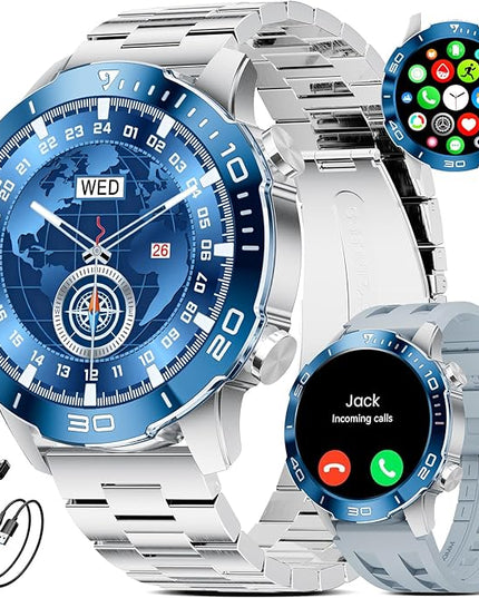 Military Smart Watch for Men(Answer/Calls),1.43''AMOLED Screen,500mAh 5ATM Waterproof,170 Sports Modes, Fitness Tracker Watch with Heart Rate/Blood Pressure/SpO2 for Android/iOS,Smartwatch Black