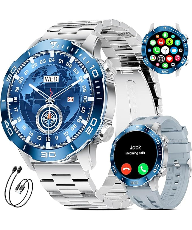 Military Smart Watch for Men(Answer/Calls),1.43''AMOLED Screen,500mAh 5ATM Waterproof,170 Sports Modes, Fitness Tracker Watch with Heart Rate/Blood Pressure/SpO2 for Android/iOS,Smartwatch Black