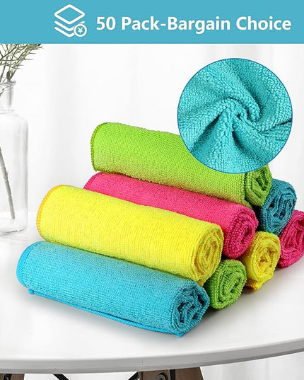 HOMEXCEL Microfiber Cleaning Cloth, 50 Pack Cleaning Rags, Cleaning Towels with 4 Color Assorted, 11.5"X11.5"(Green/Blue/Yellow/Pink)