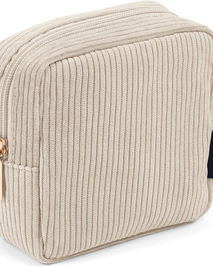 MAGEFY Small Makeup Bag for Purse Mini Cosmetics Bag Corduroy Cute Cosmetic Pouch for Women with Slip-in Pockets