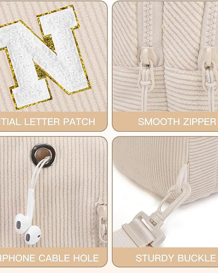 Viverte Small Corduroy Sling Bag Initial Crossbody Bag Fanny Pack for Girls Personalized Birthday Gifts for Teen Girls Gifts