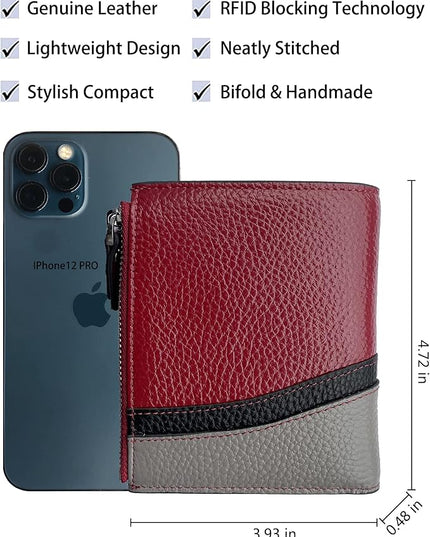 AINIMOER Women's RFID Blocking Leather Small Compact Bi-fold Zipper Pocket Wallet Card Case Purse with id Window