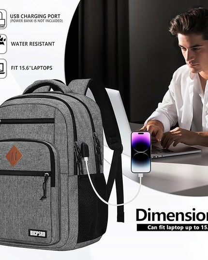 Classic Backpack for Men Women, School Backpack for Girls Boy Teens,15.6 Inch Laptop Bookbag with USB Charger for College High School Work Business Computer Back Pack,mochilas para hombres,Grey