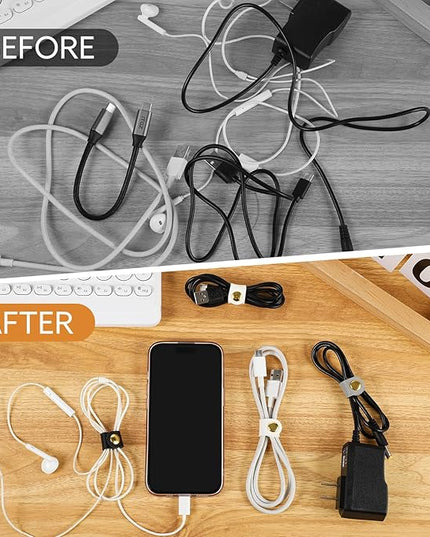 12 Pcs Cord Organizer, Stocking Stuffers for Men Portable PU Leather Cord Holder Winder Keeper Earphone Cable Cord USB Straps Earphone Winder with Leather Handmade(Black/White/Grey)